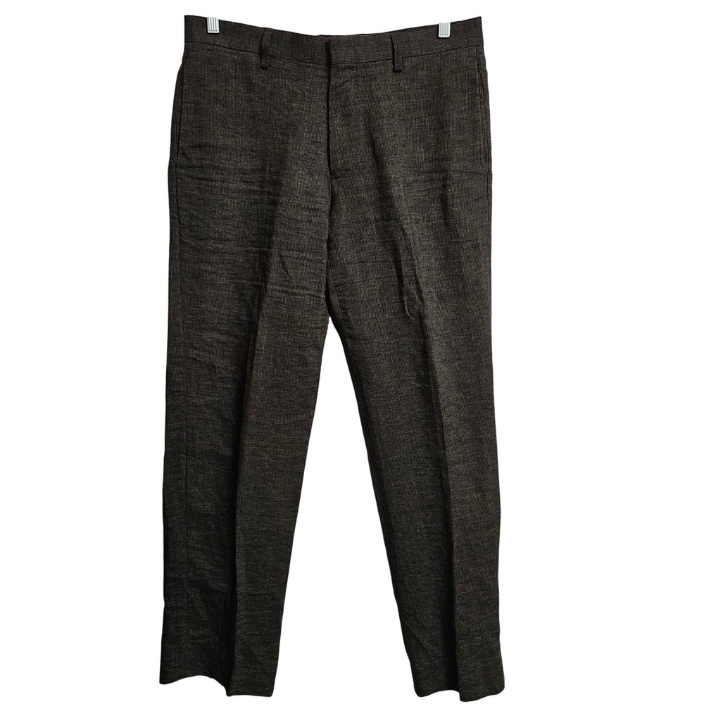 Banana Republic 100% Linen Pants Men 32x32 Brown Trouser Pinstripe Slacks Luxury